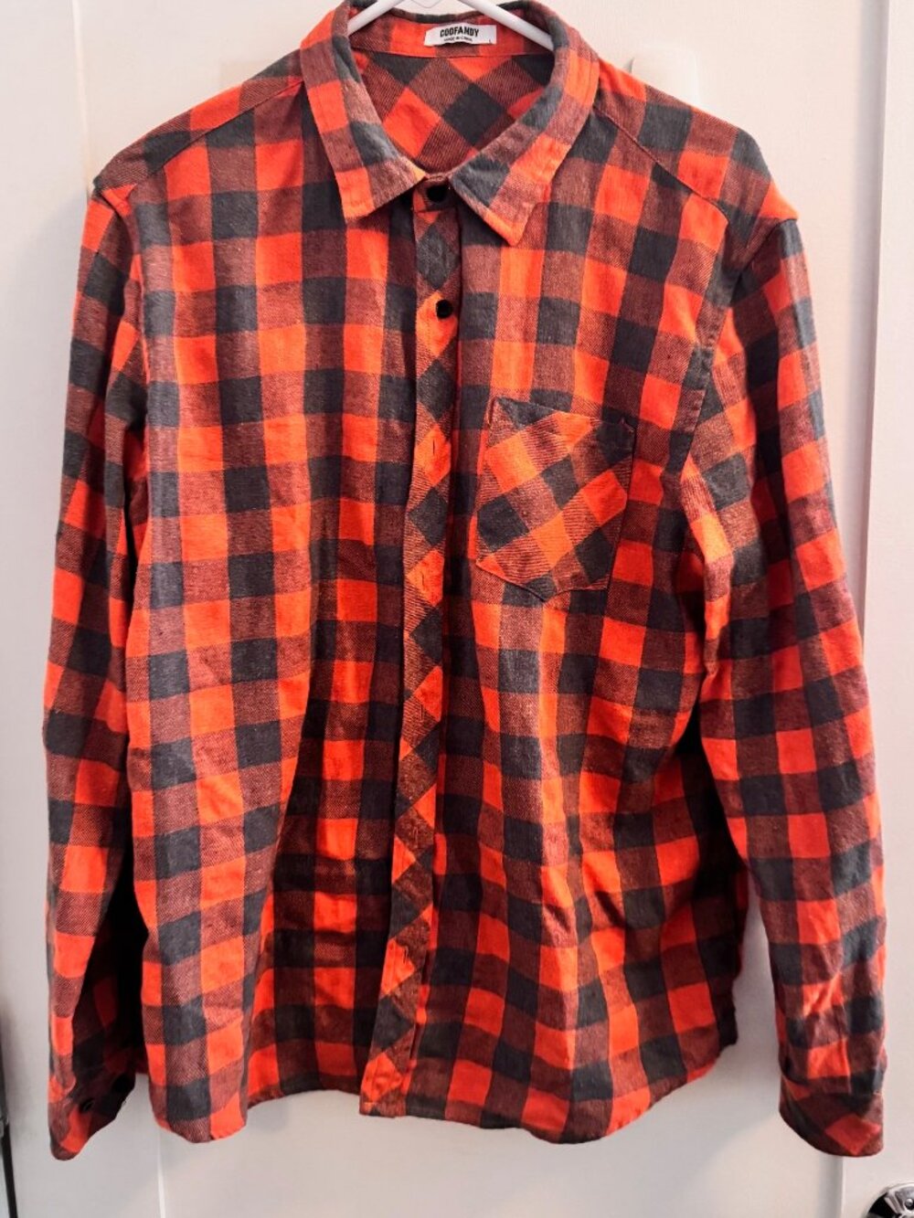 Coofandy Men's Flannel Plaid Button Down Orange and Gray - Size L Slimfit